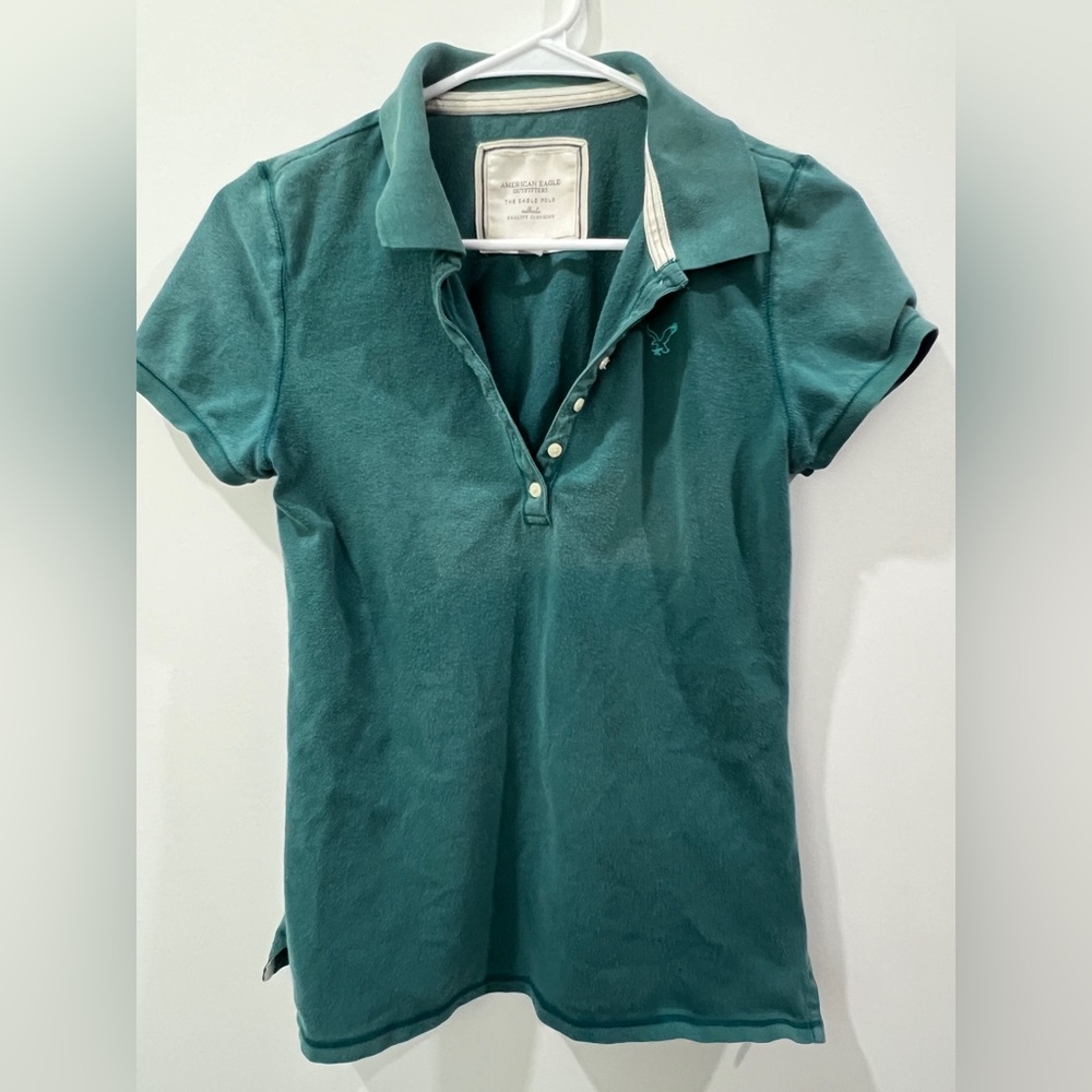 American Eagle Outfitters Green Polo Fitted Short Sleeve